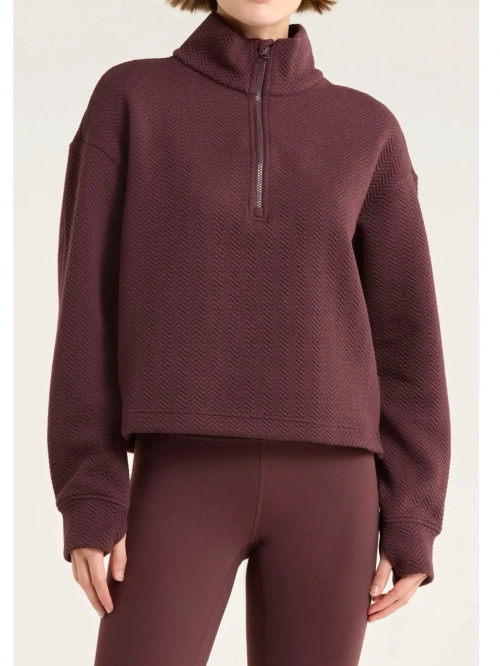Zella Burgundy Chevron Quarter-Zip Sweatshirt & Matching Leggings (Set) M